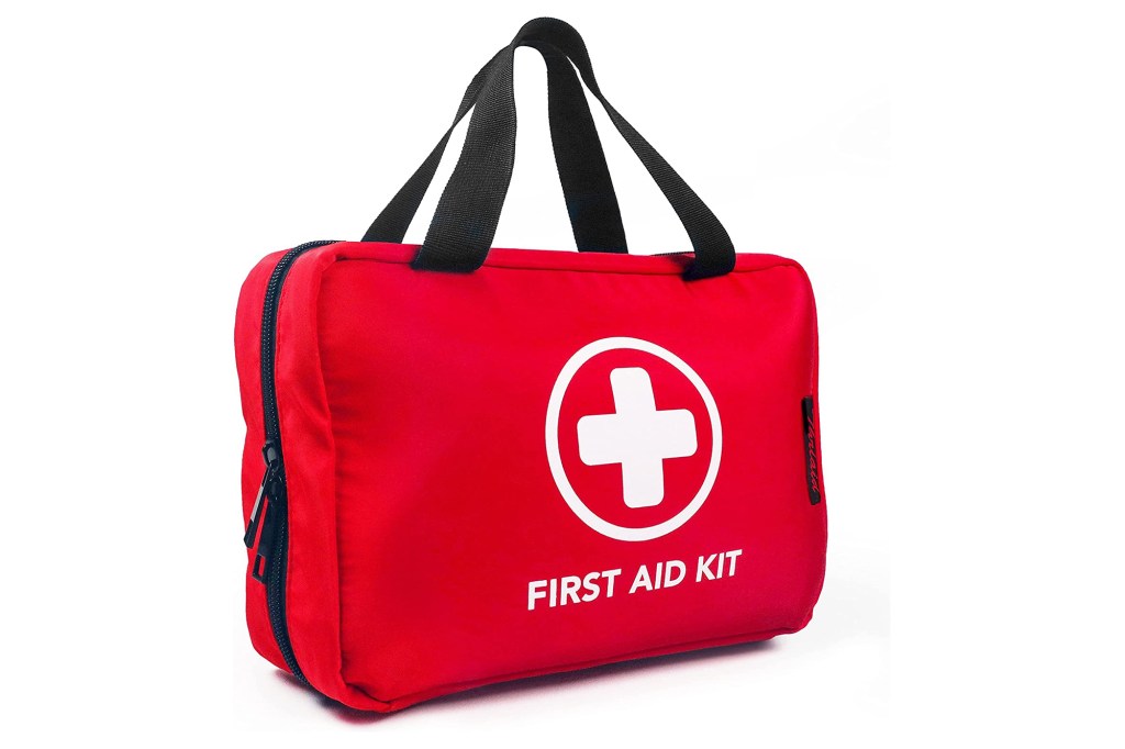 A red waterproof first aid kit 