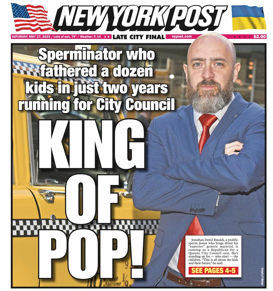 Rinaldi was on the cover of the New York Post on May 27, 2023.