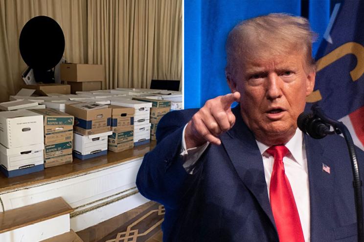 Donald Trump and boxes of documents