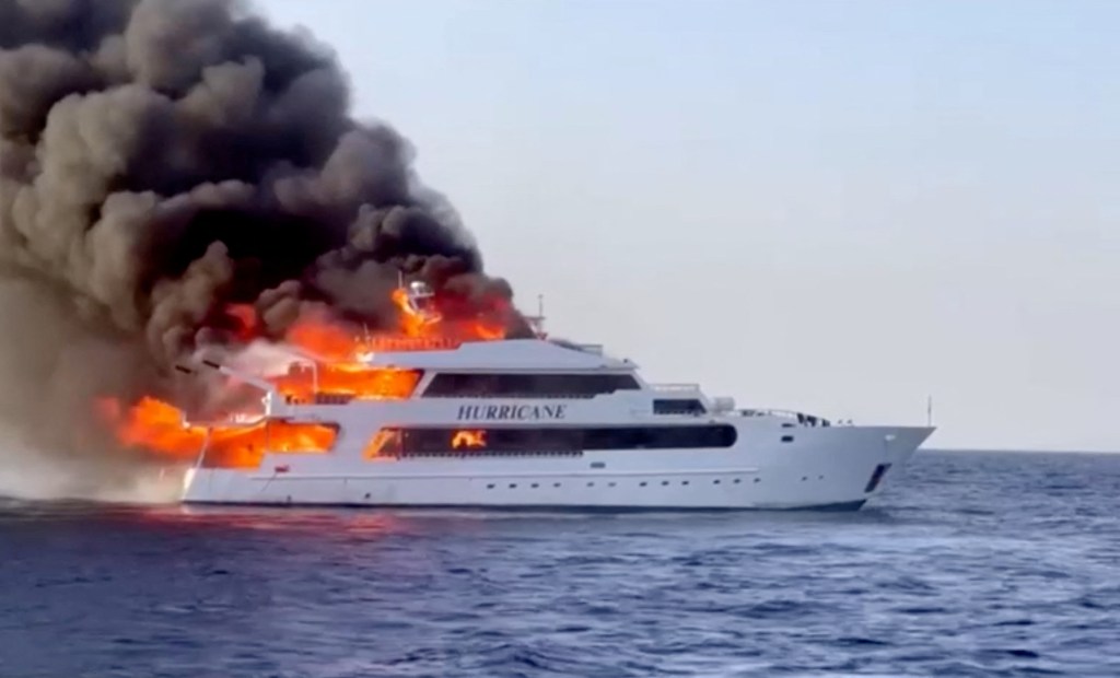 Photo of boat on fire.