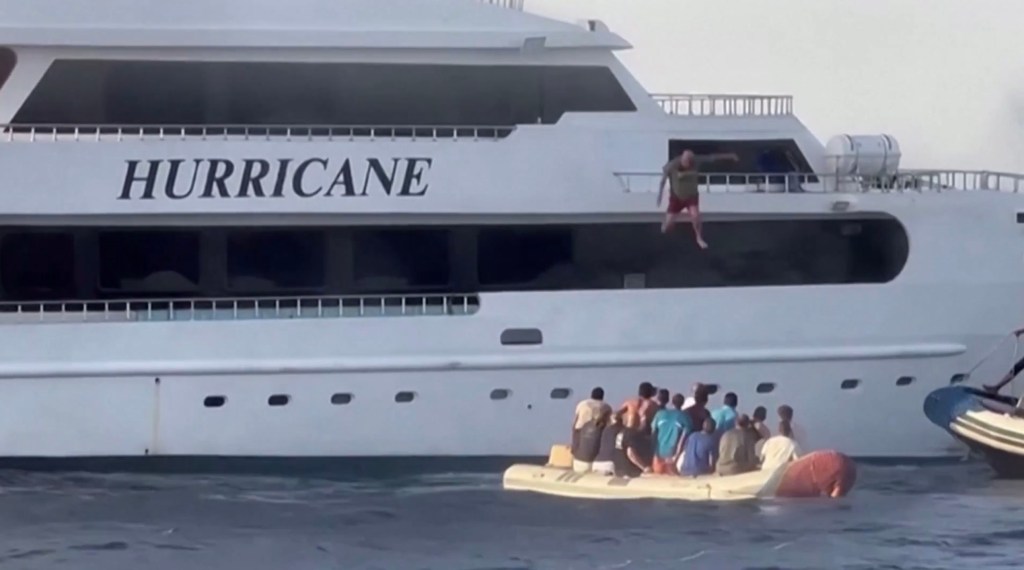 Passenger jumps off yacht.