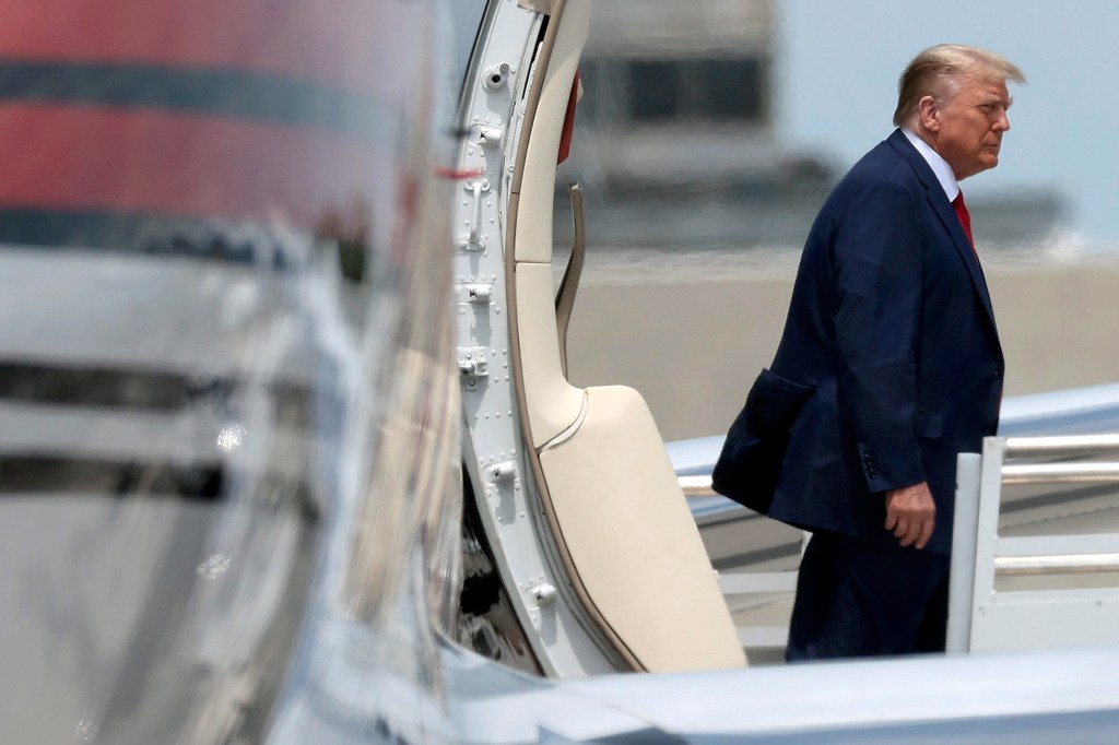 Trump arriving in Miami, Florida on June 12, 2023 a day before his arraignment.