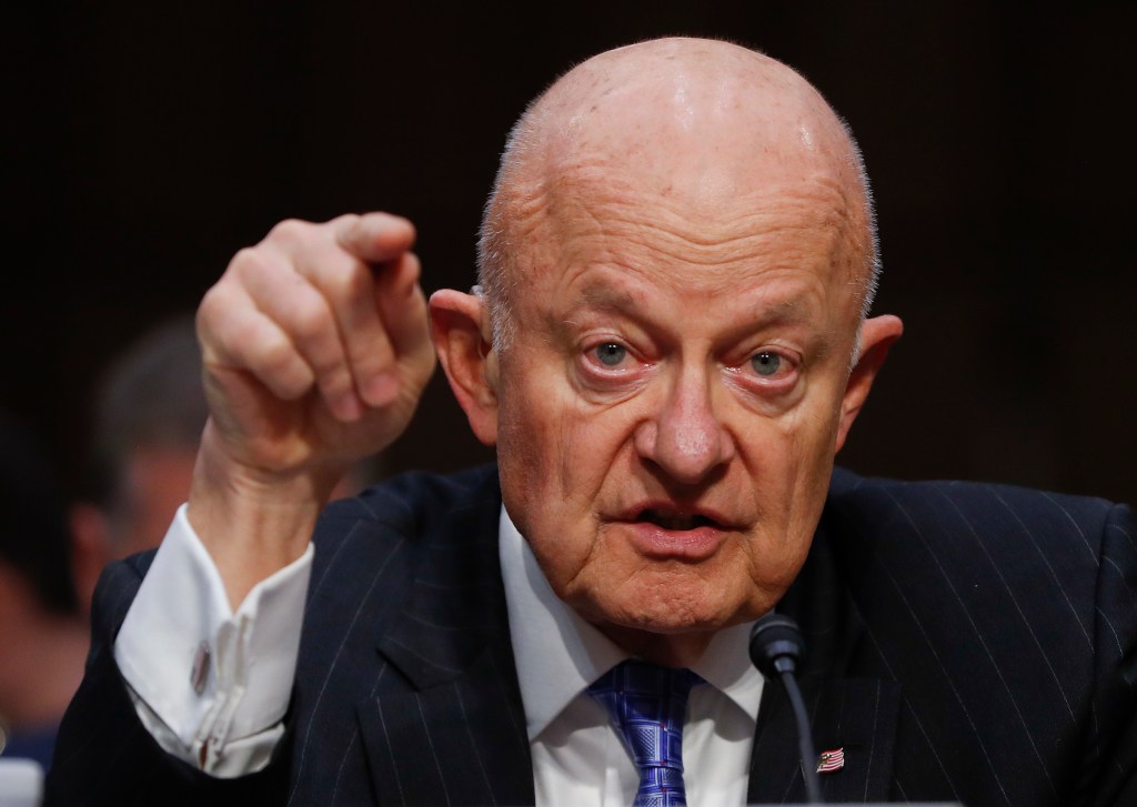 James Clapper testifies on Capitol Hill in Washington, before the Senate Judiciary subcommittee on Crime and Terrorism hearing.