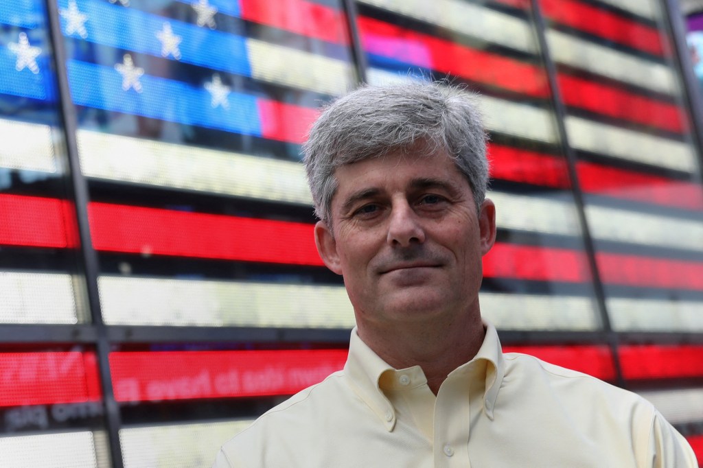 Stockton Rush, CEO of OceanGate exhibitions, poses at Times Square in New York, U.S. April 12, 2017