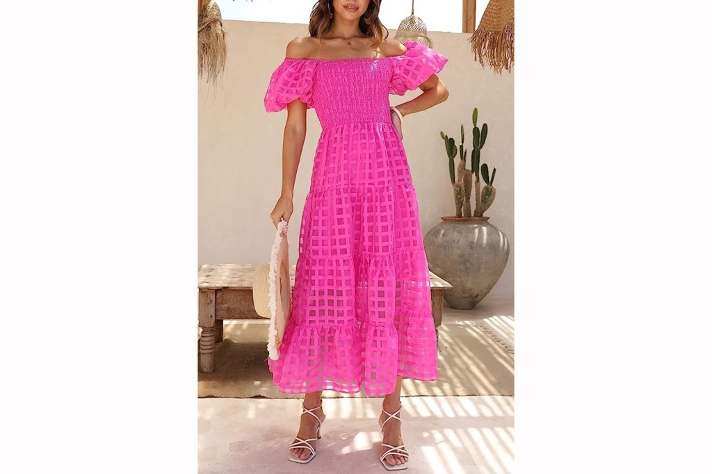 PRETTYGARDEN Pink Ruffled Midi Dress
