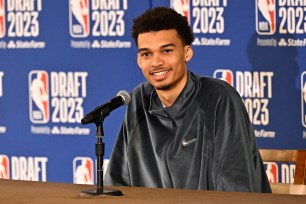 the expected No. pick in the NBA draft, is all smiles at a press conference on June 21.