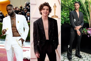 Dwyane Wade, Timothée Chalamet and Bronny James effortlessly rock suits without shirts.