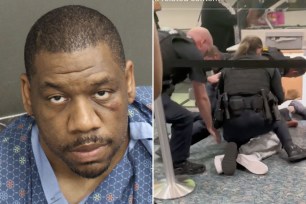 Footage of the bizarre incident captured on TikTok shows three officers collectively take down Edward Hariston, 41, moments after he hits the unnamed cop at Orlando International Airport Tuesday.