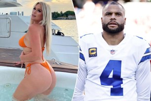 Dak Prescott's rumored girlfriend, LSU swimmer Jadyn Jannasch, modeled an orange bikini while on a yacht in Miami. 