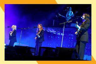 Boygenius' Phoebe Bridgers (L), Julien Baker and Lucy Dacus perform onstage together at the Coachella Music and Arts Festival.