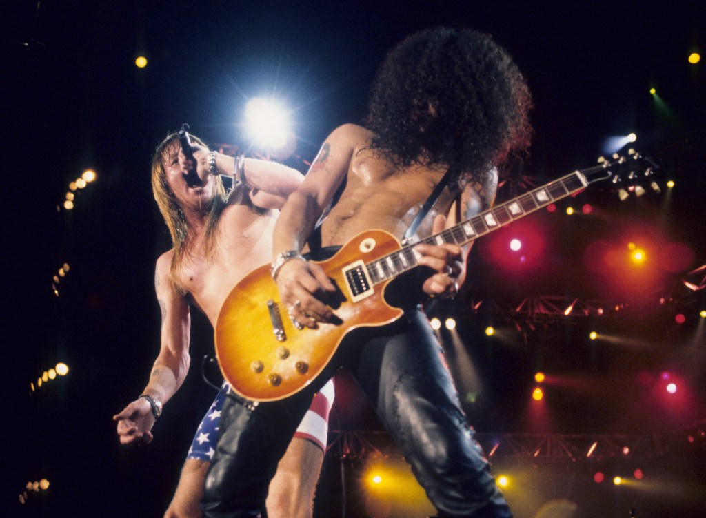 Axl Rose and Slash of Guns N' Roses perform live at Rock In Rio II on Jan. 15, 1991.