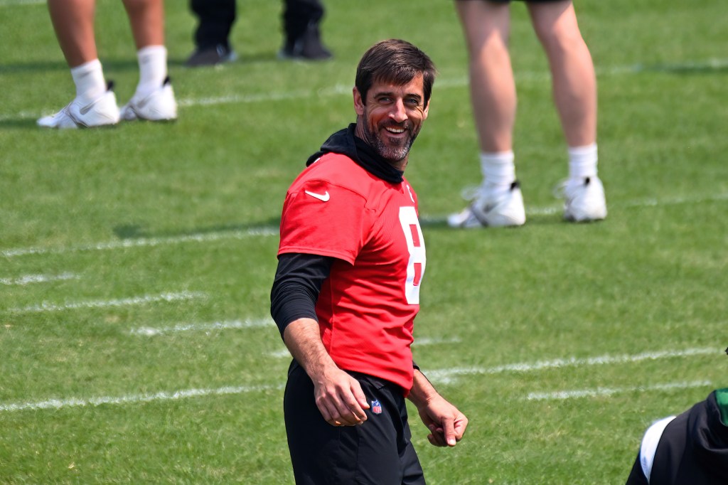 Aaron Rodgers at Jets training camp