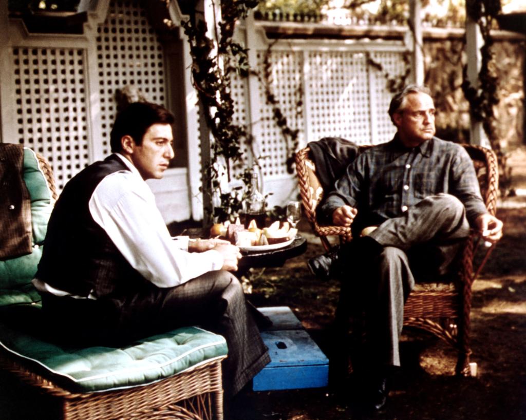 Al Pacino and Marlon Brando in a scene from "The Godfather"