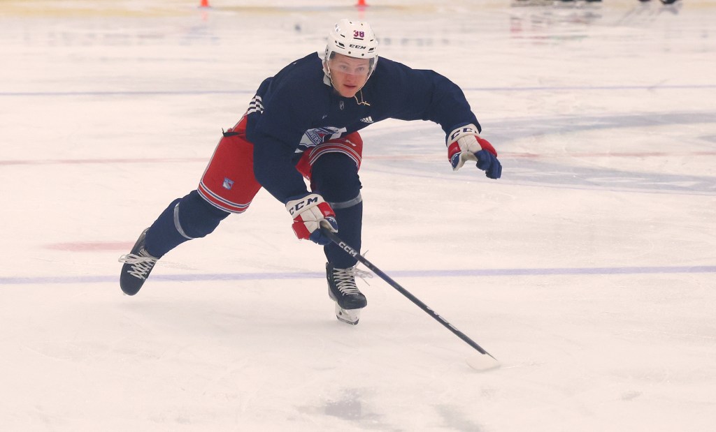 Adam Sykora shows off his speed at Rangers development camp.