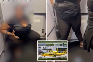 Woman peeing on the floor of a plane