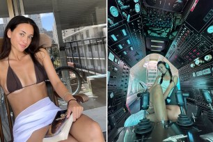 (Left) Brittany Nash, 24,  from Melbourne, Australia, in a bikini in Honolulu, Hawaii. (Right) Nash as a submarine co-pilot on the Atlantis 14. 