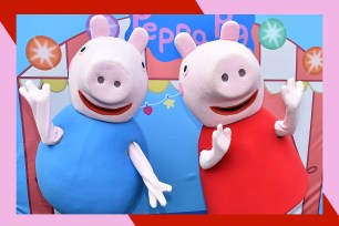 George Pig (L) and Peppa Pig pose for a photo.