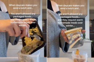 “Daycare makes us send warm, home-cooked lunches and doesn't allow packaged foods," the mom explains as she shows off her sneaky trick.