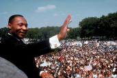 Dr. Martin Luther King Jr. giving his I Have a Dream speech to huge crowd gathered for the Mall in Washington DC during the March on Washington.