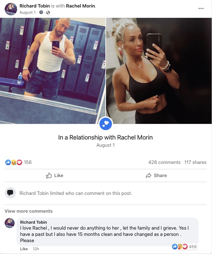 Facebook post on which Morin's boyfriend commented that he did not kill her.