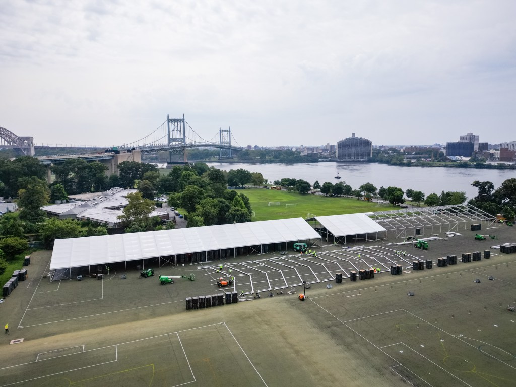 Massive tents set up on Randall's Island for 2,000 migrant men