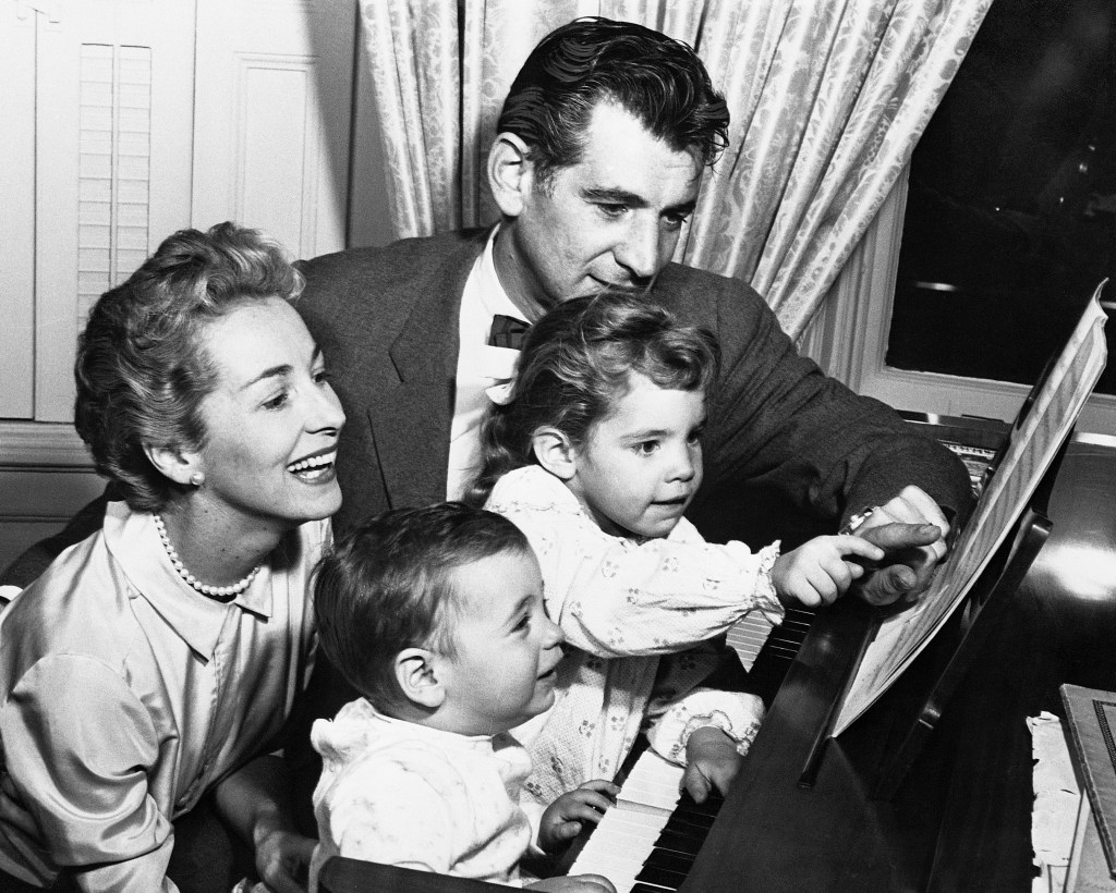 Bernstein with his wife and children in 1957. His heirs have signed off on the Cooper flick — fake nose included.