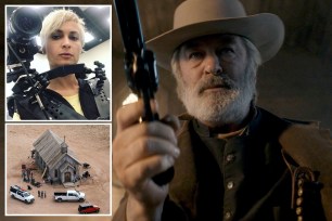 Experts concluded in a new report that the trigger on the revolver used by Alec Baldwin (right) on the set of "Rust" was pulled when the gun fired the bullet that killed cinematographer Halyna Hutchins (top left), casting doubt on the actor's claim that he never pulled the trigger.