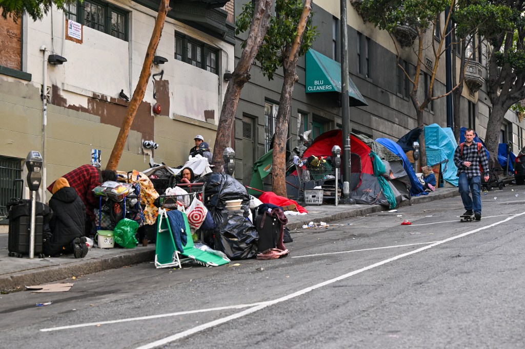 FILEâSAN FRANCISCO, CA - JUNE 06: A homeless encampment is seen in Tenderloin District of San Francisco, California, United States on June 6, 2023.