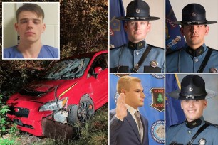 Four Maine State troopers were injured when an allegedly impaired driver plowed through them on Sunday night while they were responding to a case in Hollis.