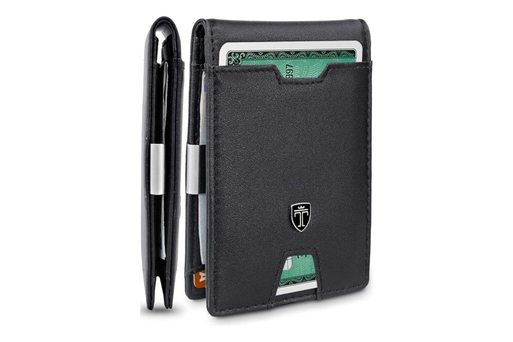 A wallet with credit cards inside.
