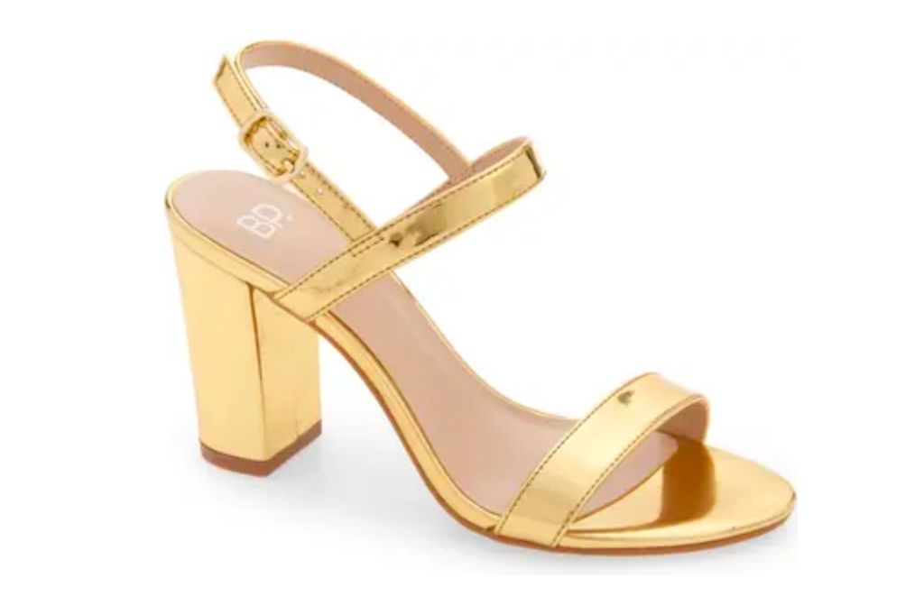 A gold metallic shoe