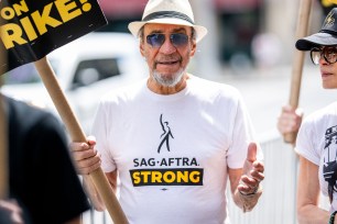 Actor F. Murray Abraham at the SAG- AFTRA picket line outside the Warner Bros./ Discovery office in Manhattan on August 8, 2023.