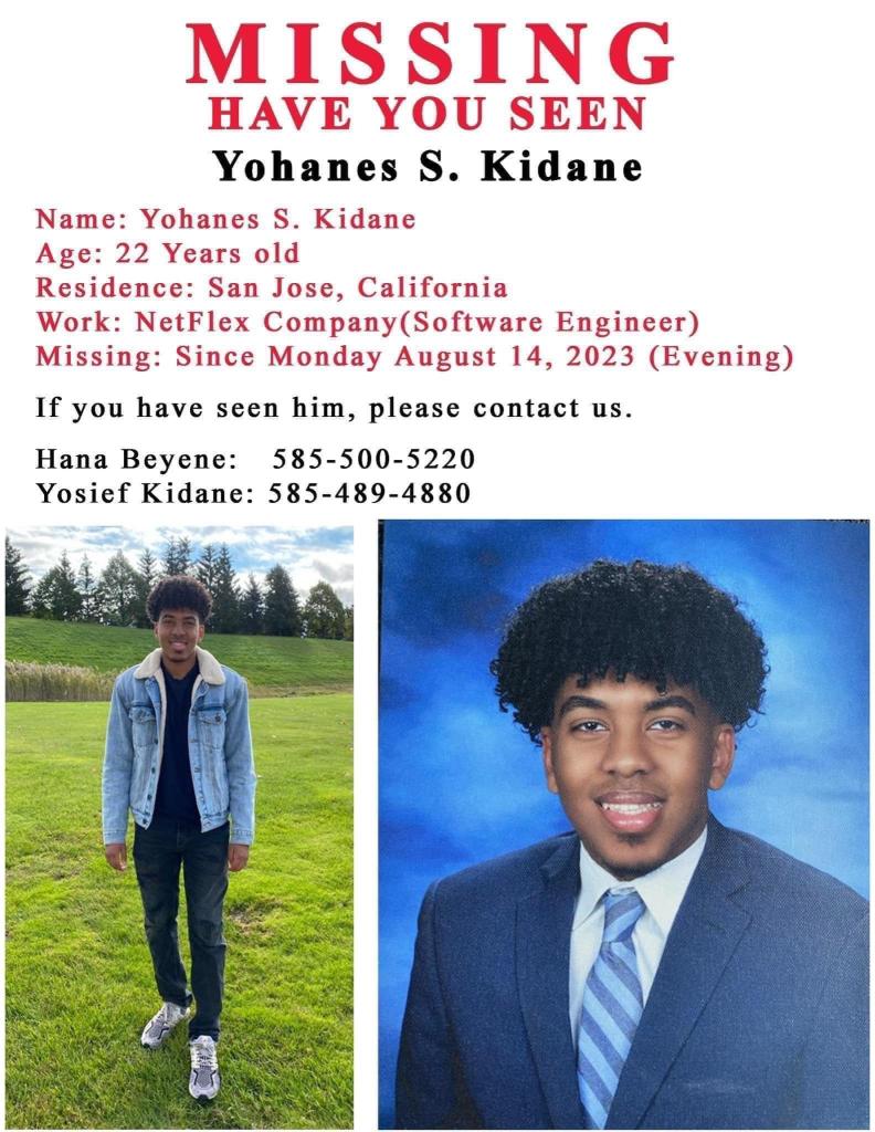Missing persons poster for Yohanes Kidane