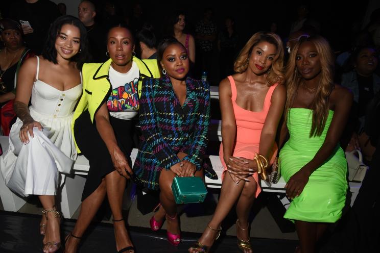 Ella Mai, Karen Pittman, Quinta Brunson, Susan Kelechi Watson, and Yvonne Orji attend Sergio Hudson's NYFW show on Saturday.