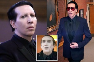 Marilyn Manson in court/ Nicolas Case playing Dracula in "Renfield."