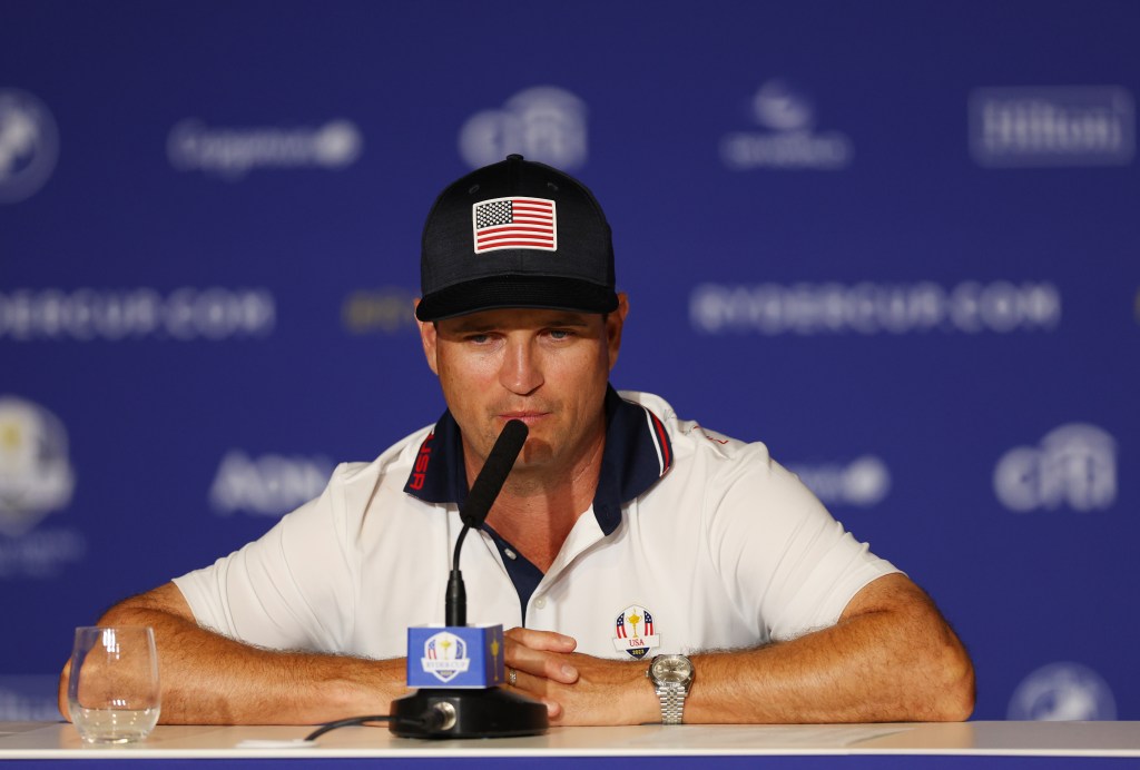 Zach Johnson, Captain of Team United States speaks to the media during a press conference after the Saturday afternoon fourball matches.