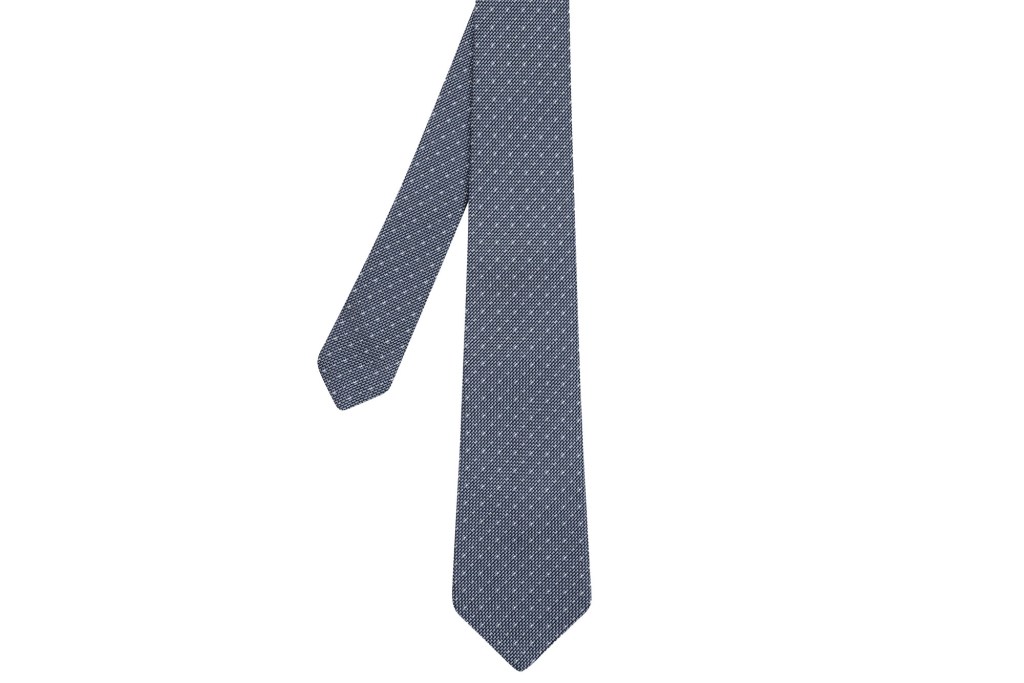 Light gray blue men's tie with gray dots on it.