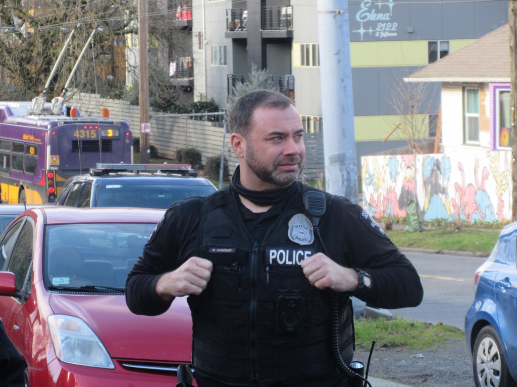 Officer Daniel Auderer of the Seattle Police has been removed from patrol after his remarks sparked national outrage.