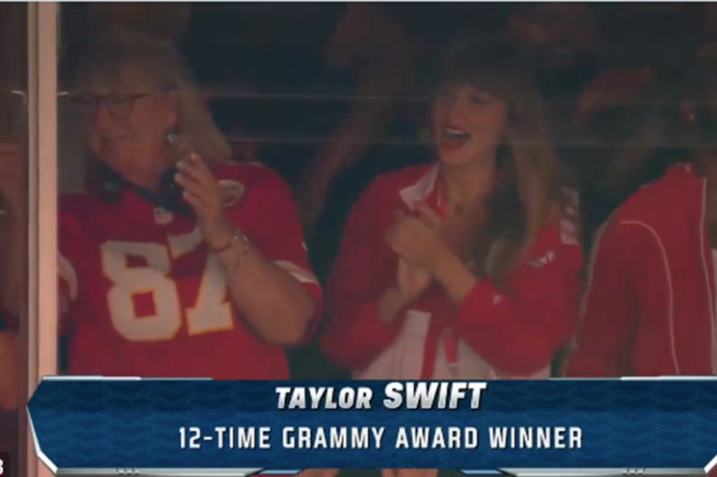 Taylor Swift is seen at the Chiefs' game on Sept. 24, 2023.