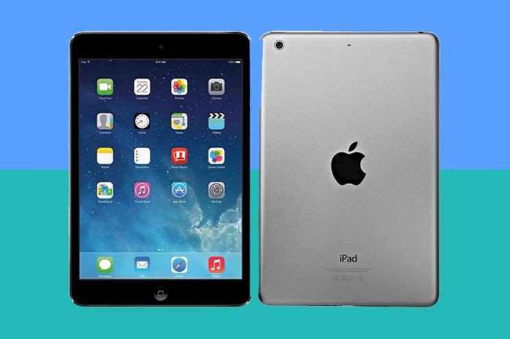 Refurbished Apple iPad Air 16GB in Space Gray on a blue background.