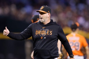 Orioles manager Brandon Hyde. Stitches is betting on the Orioles, Astros, Dodgers and Phillies to win the MLB Division Series matchups.