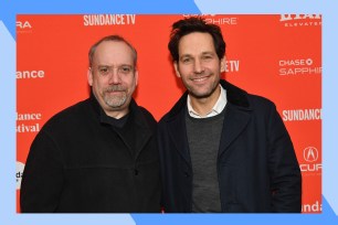 Paul Giamatti (L) and Paul Rudd pose on the red carpet.