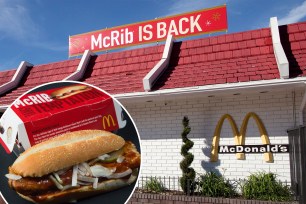 Photo of a McRib and McDonald's.