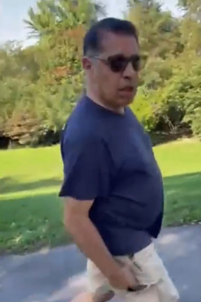 The suspect in the baton assault in Central Park, seen in a grab from surveillance footage, taken by the victim's daughter.