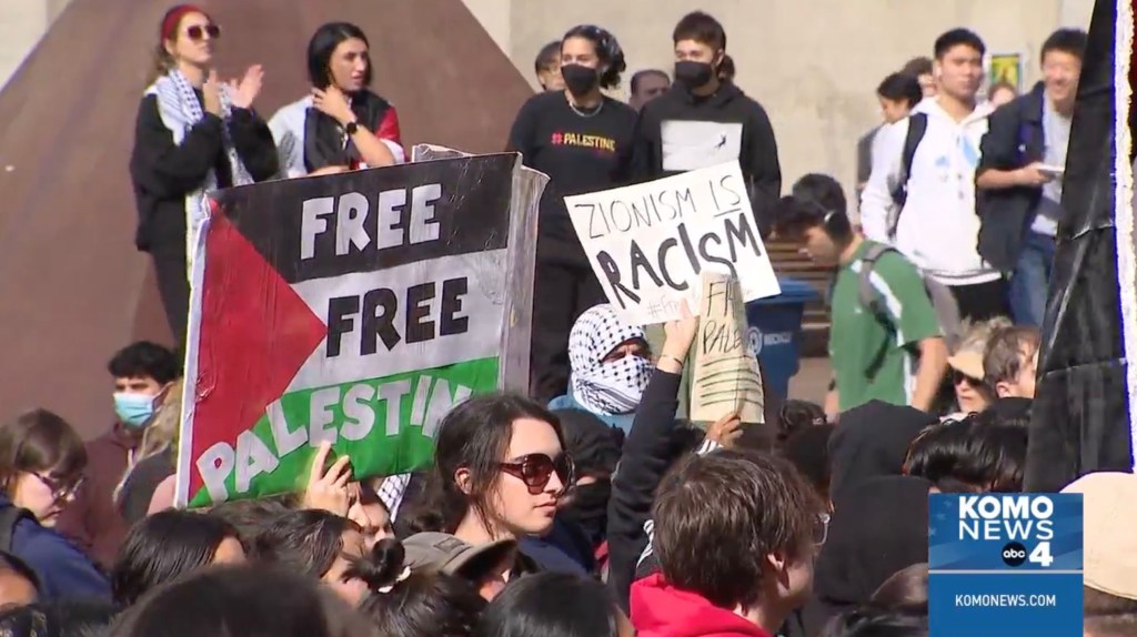 Students are pictured at the rally.