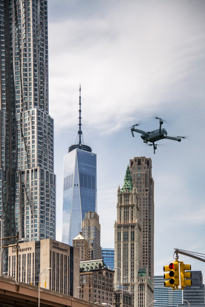 A drone flies in NYC.