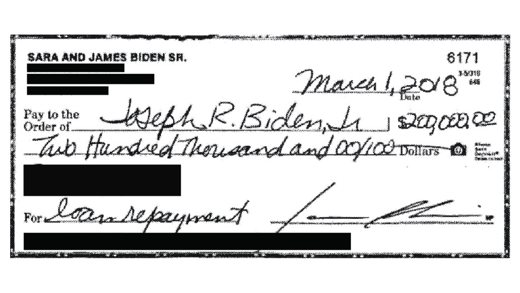 James Comer today announced the committee obtained bank records revealing a $200,000 direct payment from James and Sara Biden to Joe Biden in the form of a personal check.