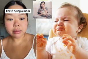 (Left) Mom @Bvd.Juju, a single parent and makeup artist from Toronto, Canada. (Right) A fussy baby. (Inset) A stressed out mom caring for a crying infant. 