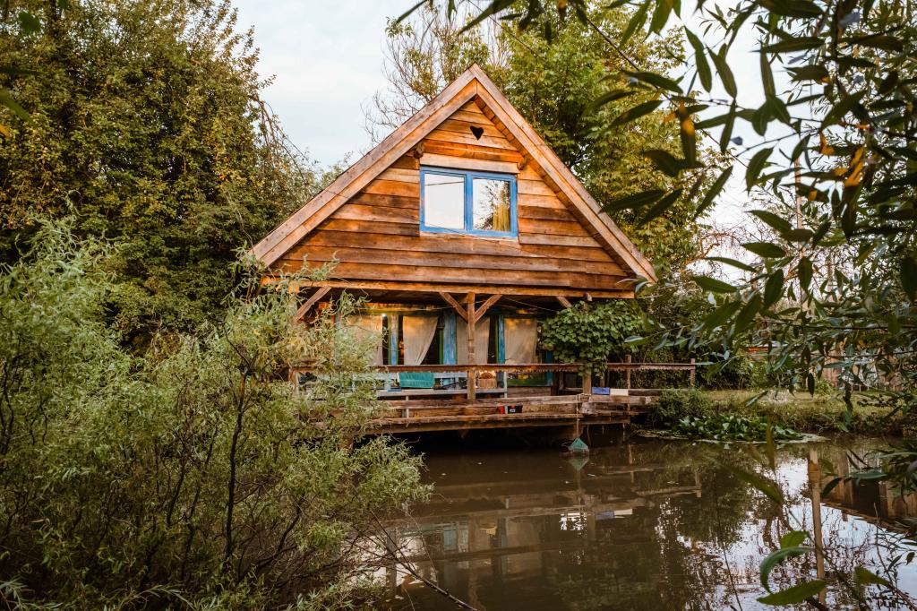 One home overlooks the lake.  