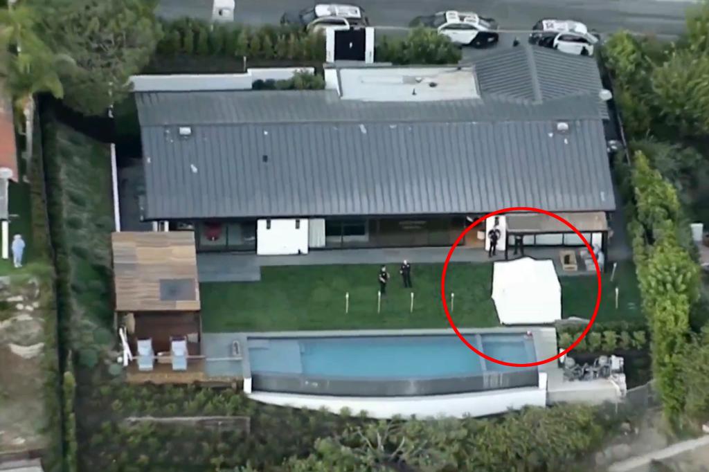  Aerial images showing the pool and hot tub of Friends actor Matthew Perry